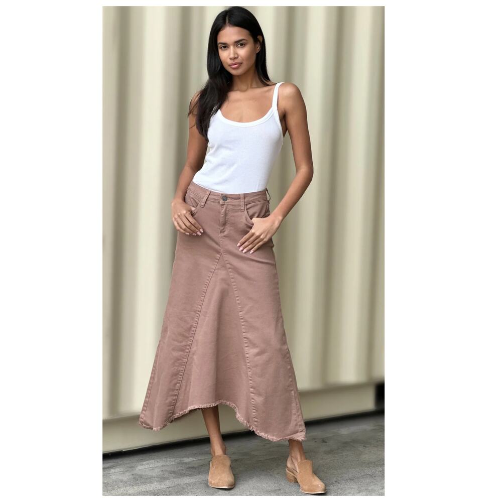 Wash Lab Denim Selma Pieced Asymmetric Denim Maxi Skirt Size 32 - Picture 9 of 9